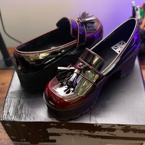 T.U.K Black and Red Loafers with Glossy Finish